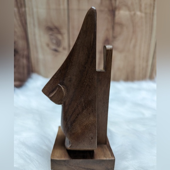Wooden Eyeglasses Sunglasses Stand Vintage Retro Hand Carved Square Nose - Picture 1 of 6
